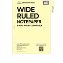 A5 size wide ruled notepaper organiser refill | Coloured paper