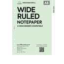 A5 size wide ruled notepaper organiser refill | Coloured paper