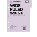 A5 size wide ruled notepaper organiser refill | Coloured paper