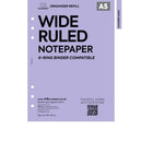 A5 size wide ruled notepaper organiser refill | Coloured paper