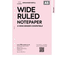 A5 size wide ruled notepaper organiser refill | Coloured paper