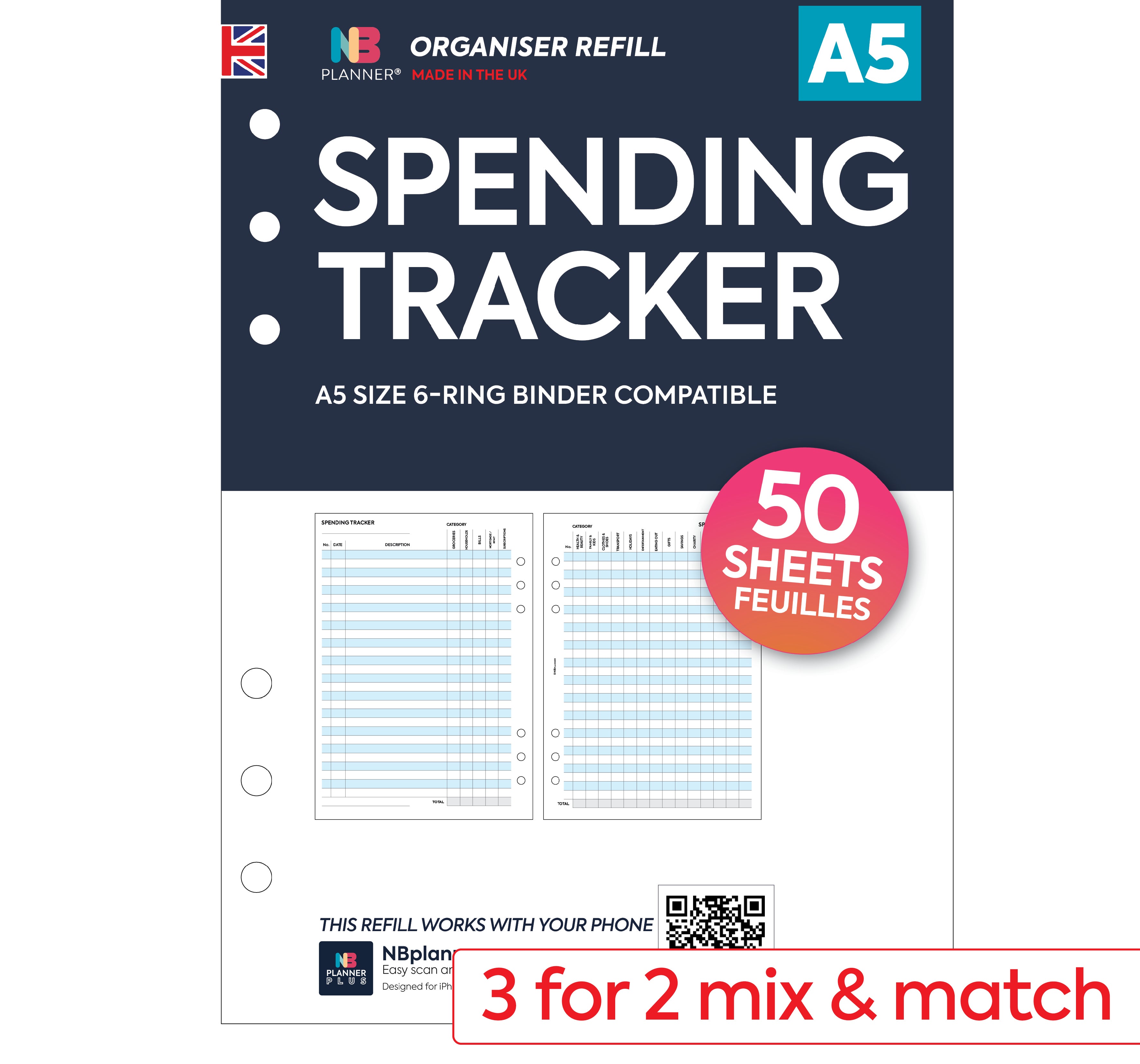 A5 size Spending tracker organiser refill Classic collection