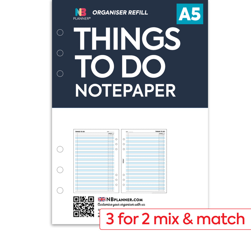A5 size Things to do notepaper organiser refill |Classic collection