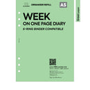 A5 size Week on one page diary organiser refill | Coloured paper