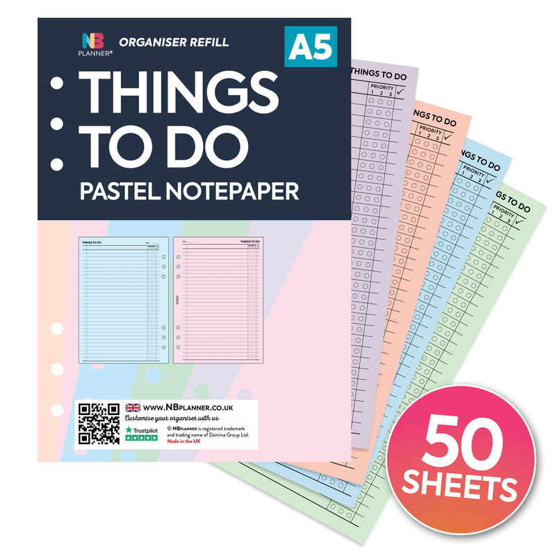 A5 size things to do notepaper organiser refill | Assorted paper
