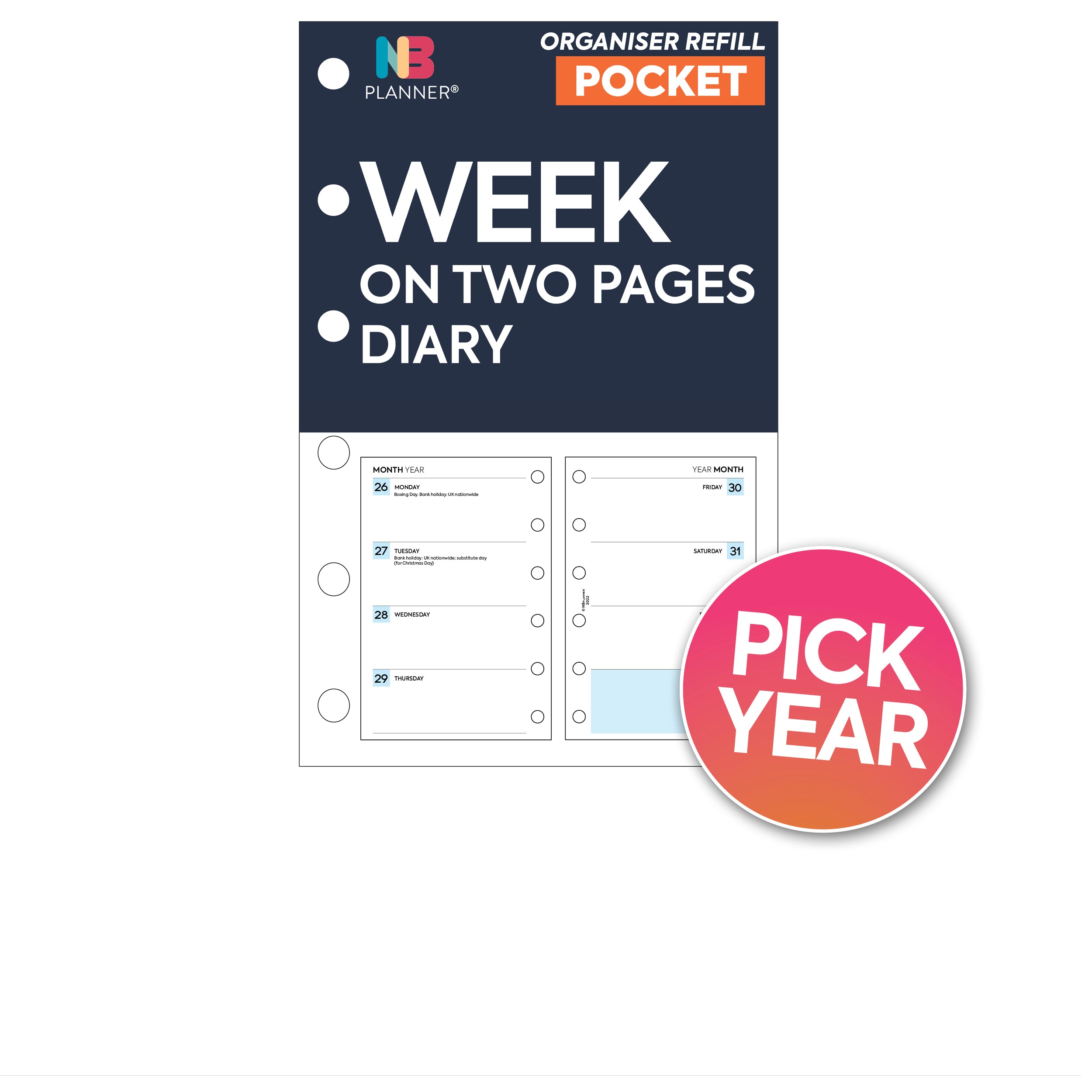 Filofax Pocket 2025 Diary Refill - Week On Two Pages, Recycled Paper (English) - View #14
