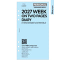 2027 Personal size Week on two pages diary organiser refill | Coloured paper