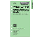 2026 Personal size Week on two pages diary organiser refill | Coloured paper