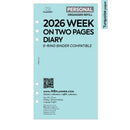 2026 Personal size Week on two pages diary organiser refill | Coloured paper