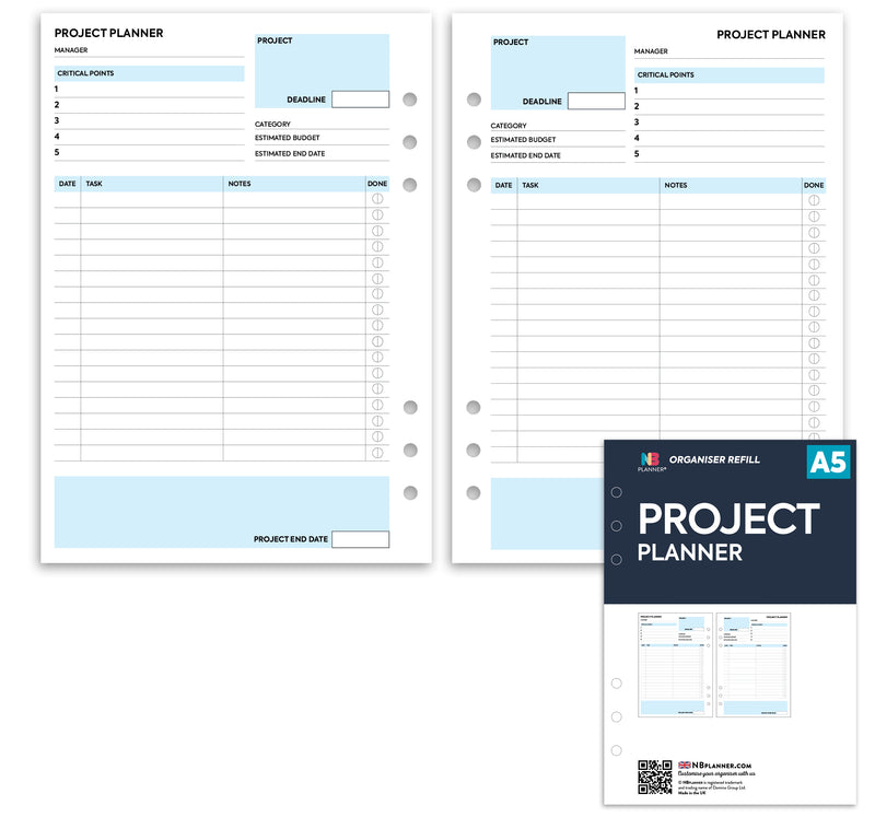 A5 size project planner organiser refill | Classic collection