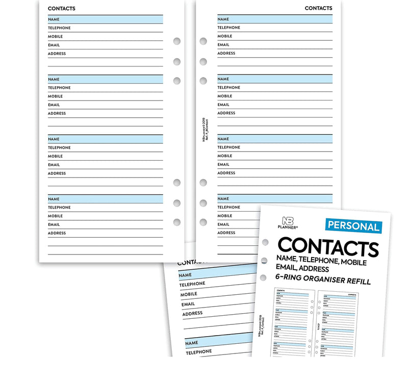 Personal size Contacts notepaper organiser refill | Classic collection