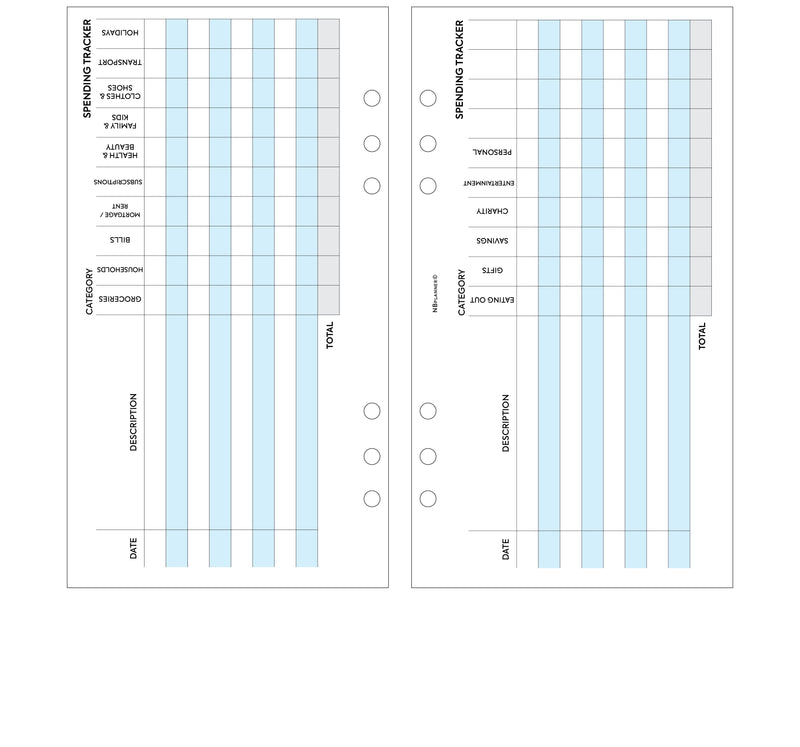 Personal size Spending tracker organiser refill | Classic collection
