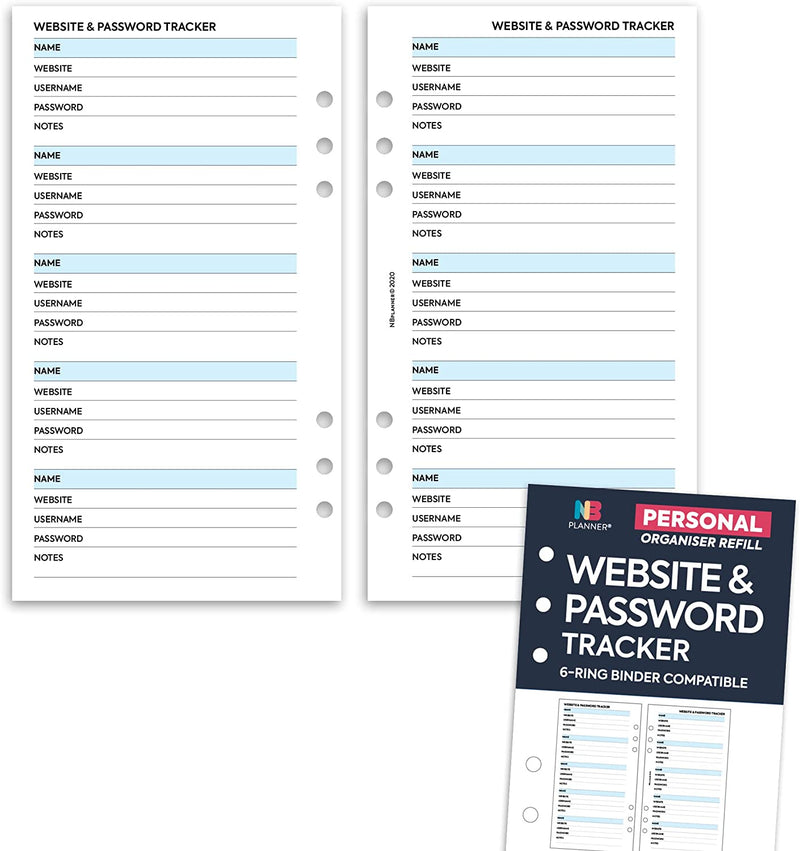 Personal size Website & password tracker organiser refill | Classic collection