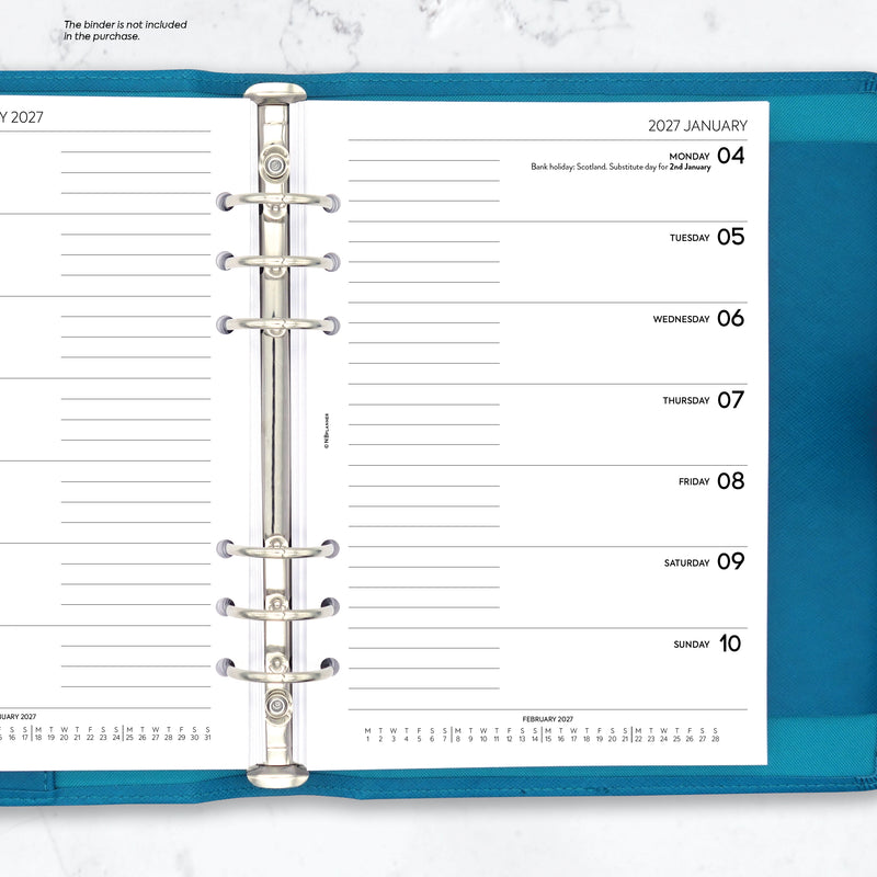 2027 A5 size week on one page diary refill insert | Filofax A5 COMPATIBLE | 148 x 210mm