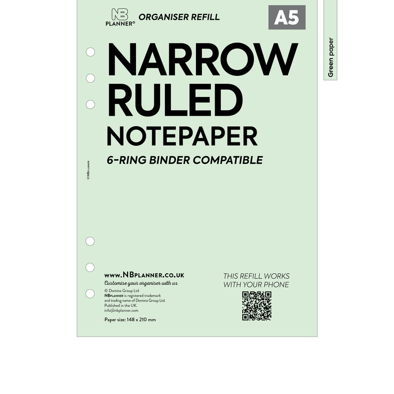 A5 size narrow ruled notepaper organiser refill | Coloured paper
