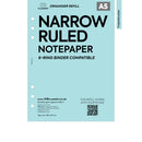 A5 size narrow ruled notepaper organiser refill | Coloured paper