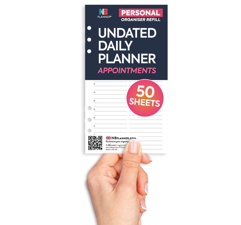 Personal size Undated daily planner with appointments organiser refill | Classic collection