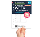 Academic 2026-2027 A5 size week on two pages lined diary organiser refill insert | Filofax A5 COMPATIBLE | 148 x 210mm