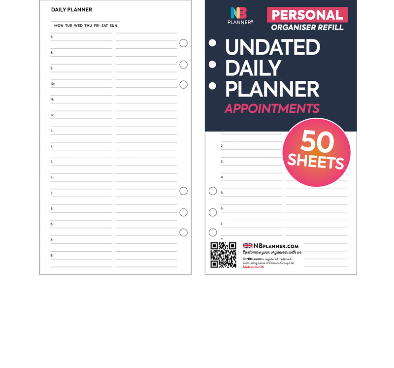 Personal size Undated daily planner with appointments organiser refill | Classic collection
