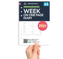 2027 A5 size week on one page diary refill insert | Filofax A5 COMPATIBLE | 148 x 210mm