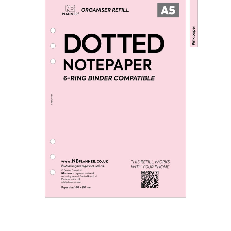 A5 size dotted bullet notepaper organiser refill | Coloured paper
