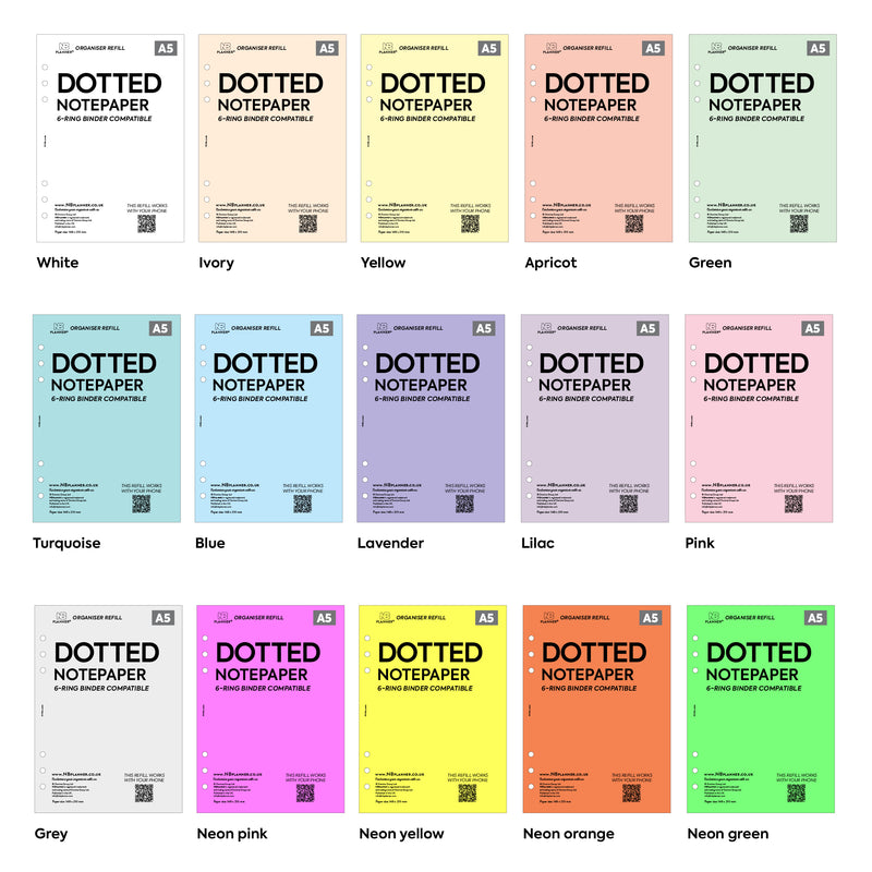 A5 size dotted bullet notepaper organiser refill | Coloured paper