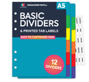 Filofax A5 size compatible 12-part card stock organiser dividers  and preprinted adhesive clear tab labels