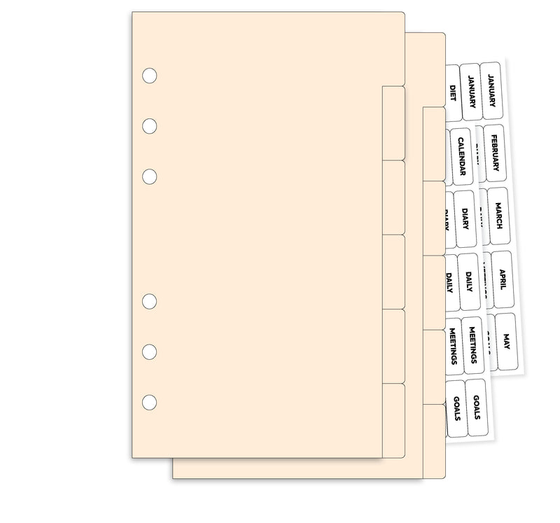 Personal size 12-part ivory cardstock dividers & clear tab labels
