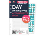 Personal size Day on one page appointments diary organiser refill | Classic collection