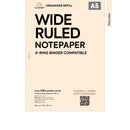A5 size wide ruled notepaper organiser refill | Coloured paper