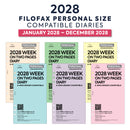 2028 Personal size Week on two pages diary organiser refill | Coloured paper