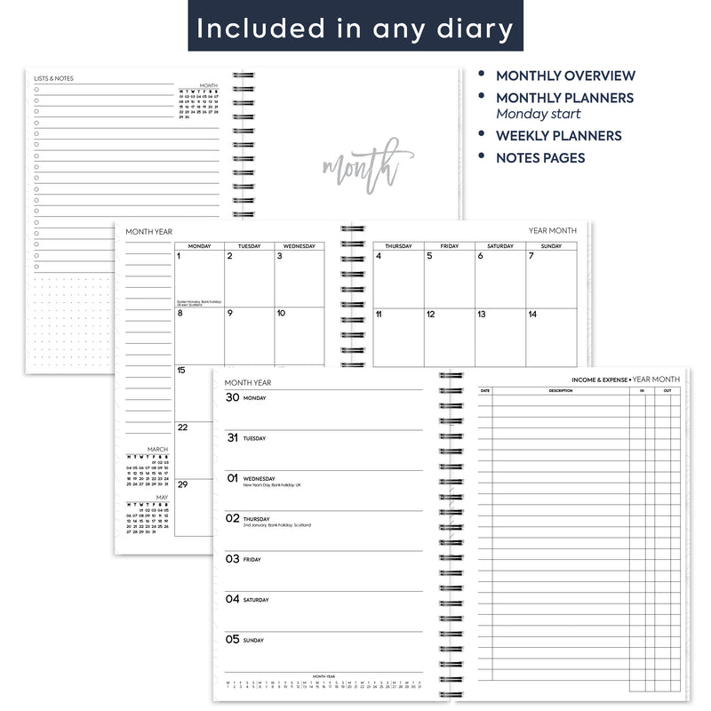 A5 Week on two pages income & expense spiral diary | Monthly/Weekly