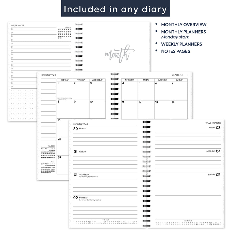 A5 Week on two pages lined spiral diary | Monthly/Weekly