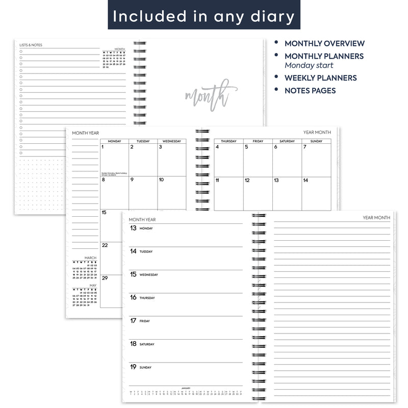 A5 Week on two pages diary & notes spiral | Monthly/Weekly