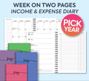 Week-to-view A5 spiral diary 2025  2026 academic Tax year income & Expense budget planner