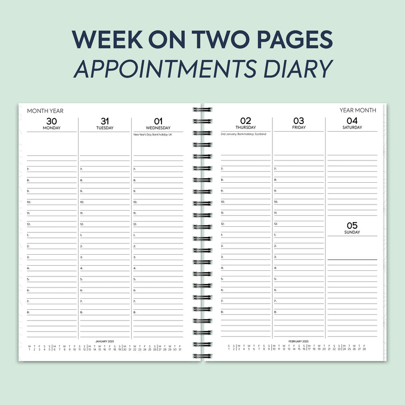 A5 Week on two pages appointments spiral diary | Monthly/Weekly