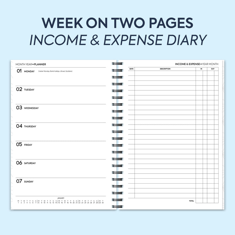 A5 Week on two pages income & expense spiral diary | Monthly/Weekly