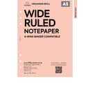 A5 size wide ruled notepaper organiser refill | Coloured paper
