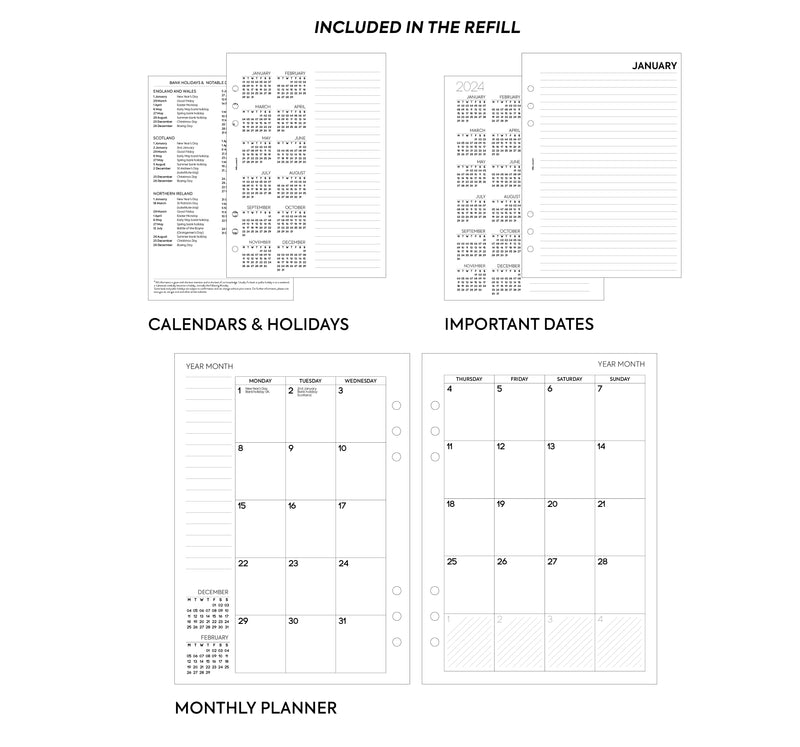 A5 size Month on two pages diary organiser refill | Coloured paper