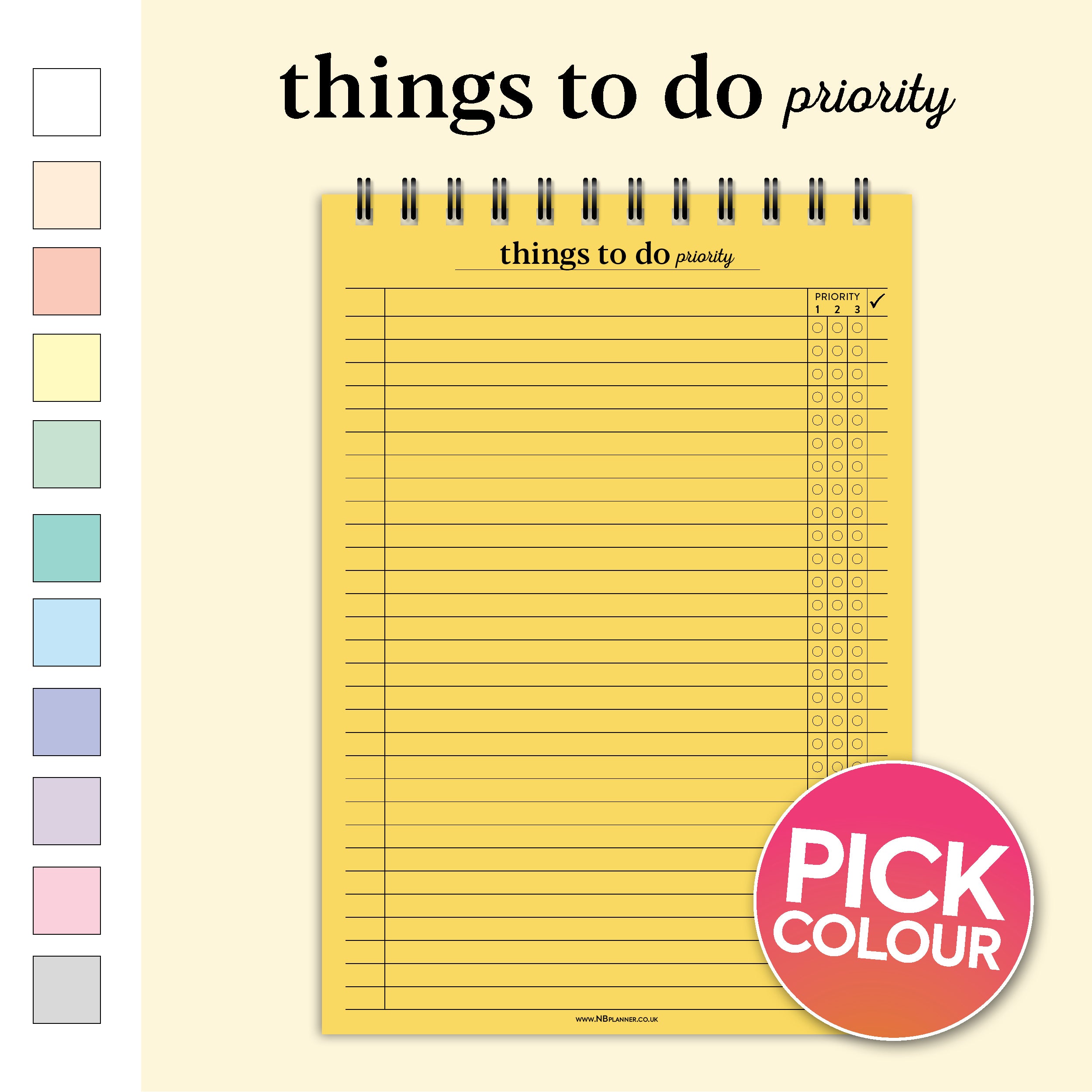 A5 things to do priority notepad | Spiral desk pad | Coloured and whit