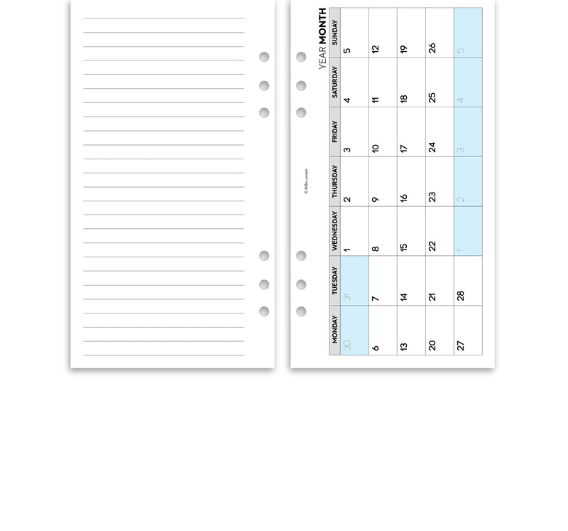 Personal size Week on two pages appointment diary column format | Monthly/Weekly | Classic collection
