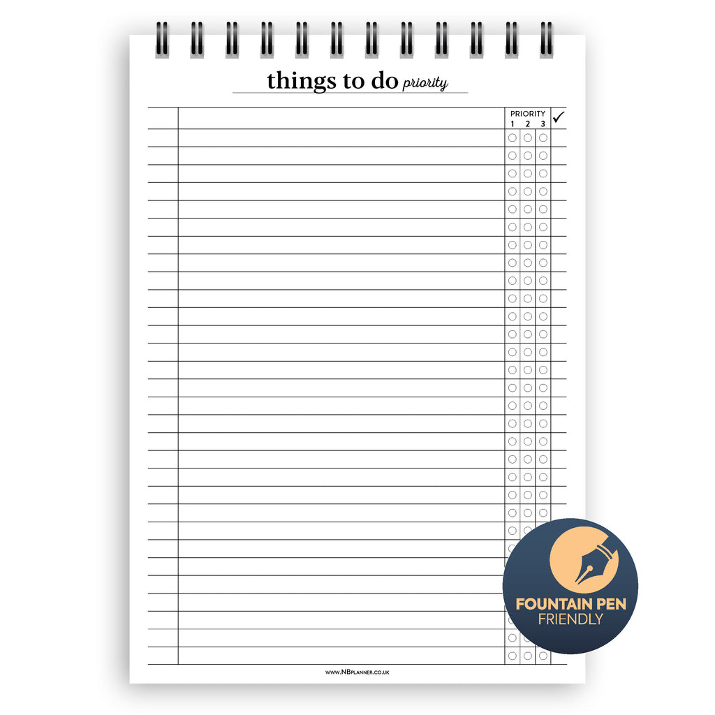 A5 things to do priority notepad | Spiral desk pad | Coloured and whit