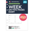 2027 A5 size week on two pages diary organiser refill insert | Filofax A5 COMPATIBLE | 148 x 210mm