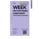 Personal size Week on two pages lined diary organiser refill | Coloured paper