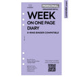 Personal size Week on one page diary organiser refill | Coloured paper