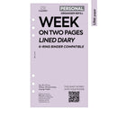 Personal size Week on two pages lined diary organiser refill | Coloured paper