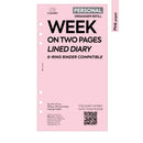 Personal size Week on two pages lined diary organiser refill | Coloured paper