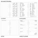 Personal size Week on two pages lined diary organiser refill | Coloured paper