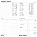 Personal size Week on two pages diary organiser refill | Coloured paper