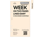 Personal size Week on two pages lined diary organiser refill | Coloured paper